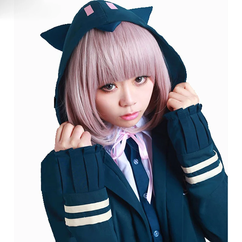 Anime DanganRonpa Peruca Cosplay pentru Fata Femei Dangan Ronpa Nanami ChiaKi Rezistente la Căldură de Păr Peruca Cosplay Costum + Liber Peruca Cap